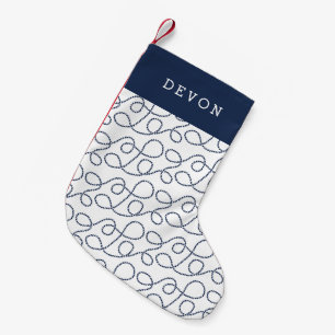 Nautical Navy Rope Pattern Personalized Small Christmas Stocking