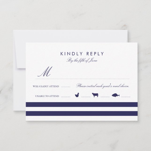 Nautical Navy RSVP W/ Meal Options (Front)