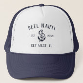 Nautical Navy Rustic Anchor Custom Boat Name Trucker Hat (Front)