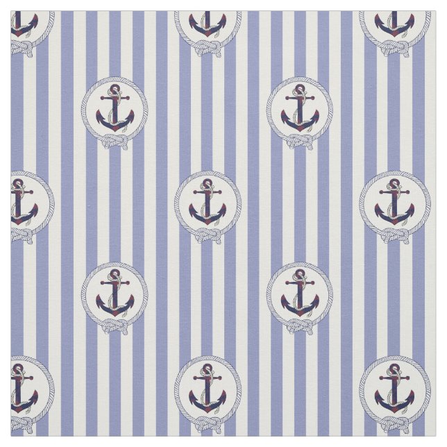 Nautical Navy rusty anchor/rope with blue stripe Fabric (Swatch)