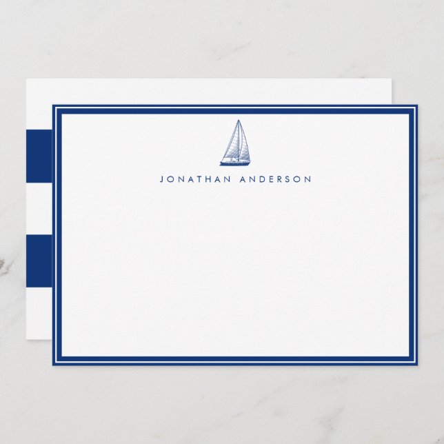 Nautical Navy Sailing Boat Custom Note Card (Front/Back)