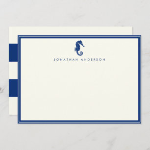 Nautical Navy Seahorse Custom Note Card