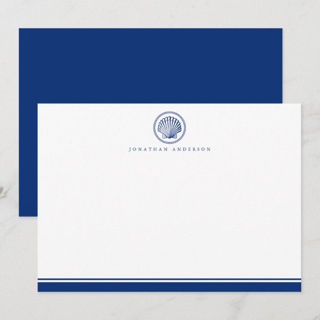 Nautical Navy Seashell Note Card (Front/Back)