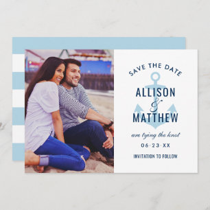 Nautical Navy Sky Blue Anchor Wedding Photo Save The Date