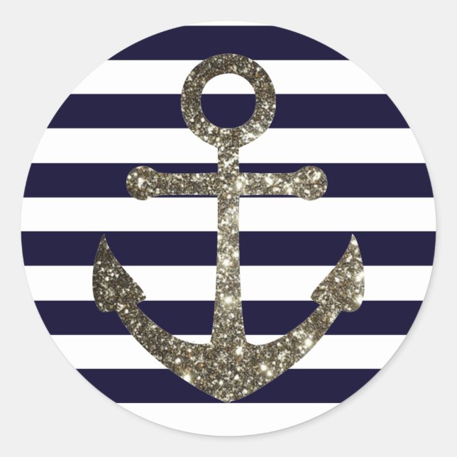 Nautical Navy Sparkle Anchor Invitation Seals (Front)