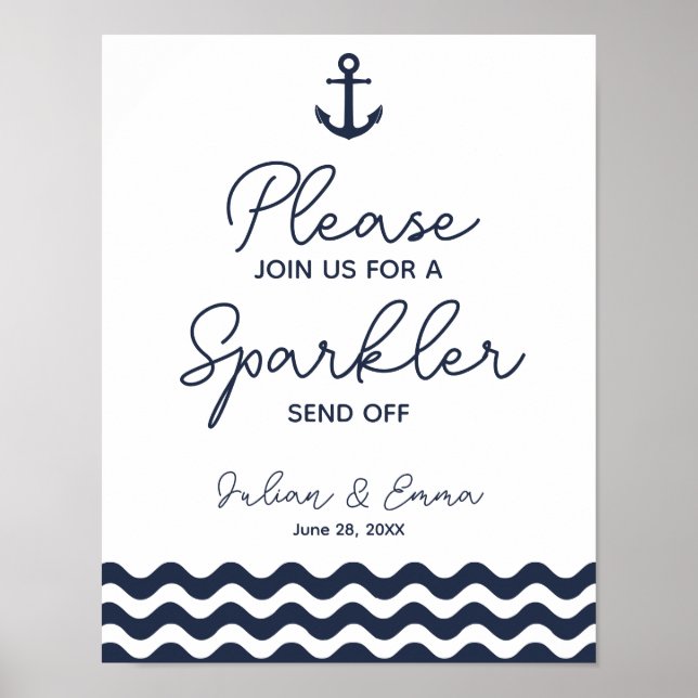 Nautical Navy Sparkler send off Poster (Front)