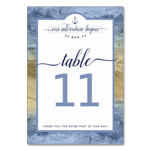 #Nautical Navy Steel Blue & Gold Event #Wedding Table Number