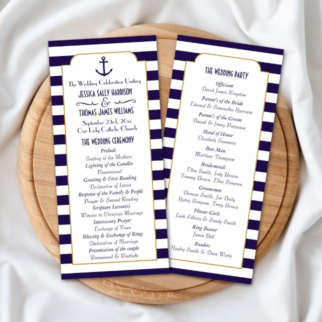 Nautical Navy Stripe Anchor Wedding Program (Creator Uploaded)