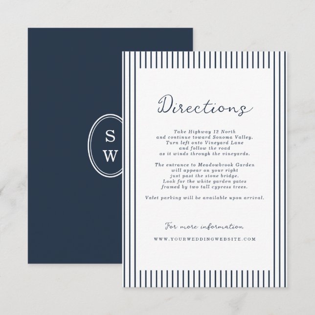 Nautical Navy Stripe Wedding Directions Card (Front/Back)