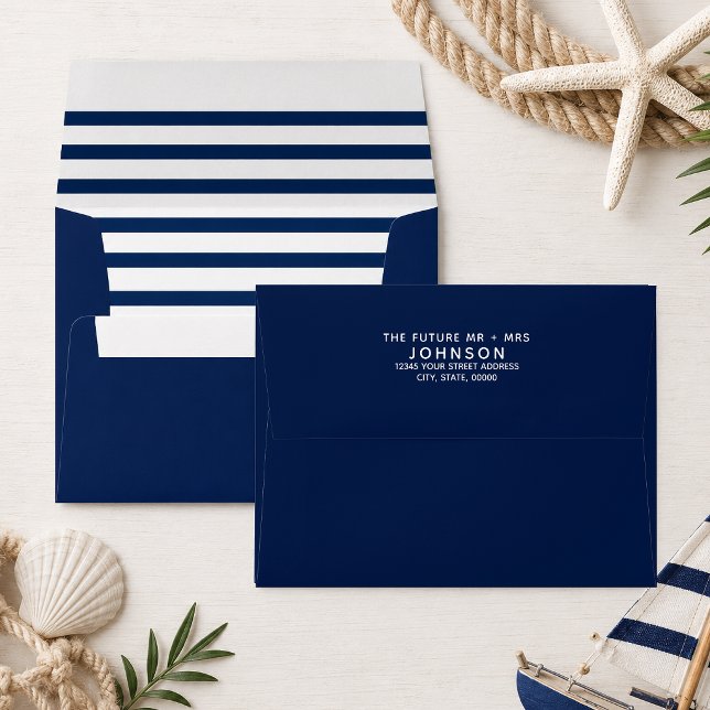 Nautical Navy Striped Address Future Mrs. & Mr. Envelope (Nautical stripe envelope inside that can coordinate with different products.
)