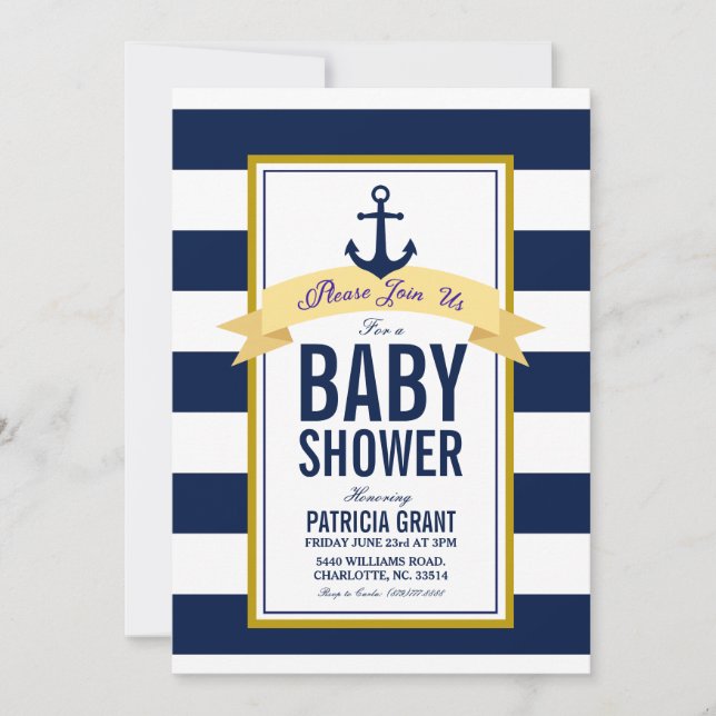 Nautical Navy Stripes Baby Shower Invitation (Front)