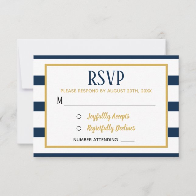 Nautical Navy Stripes et Burlap Wedding RSVP (Devant)