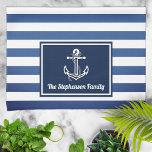 Nautical Navy Stripes Family Name Personalized Kitchen Towel<br><div class="desc">Fun navy blue stripes nautical theme design with your family name personalized.</div>