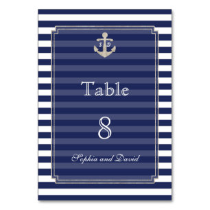 Nautical Navy Stripes Silver WeddingTable Number Table Number