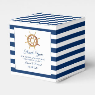 Nautical Navy Stripes Watercolor Steering Wheel Favor Box