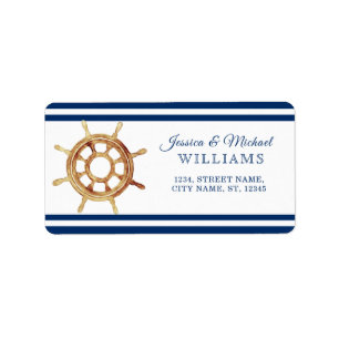 Nautical Navy Stripes Watercolor Steering Wheel Label
