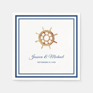 Nautical Navy Stripes Watercolor Steering Wheel Napkin