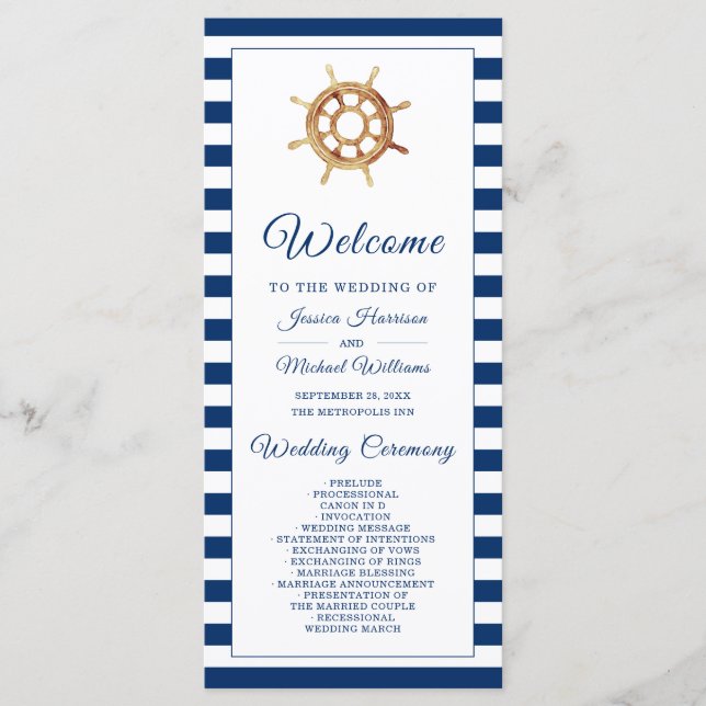 Nautical Navy Stripes Watercolor Steering Wheel Program (Front)