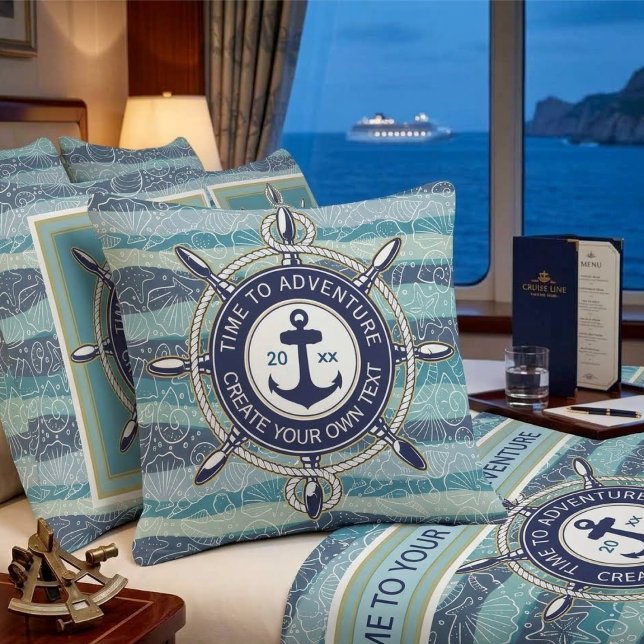 Nautical Navy & Teal Anchor Sea Shells Pattern Throw Pillow (Creator Uploaded)