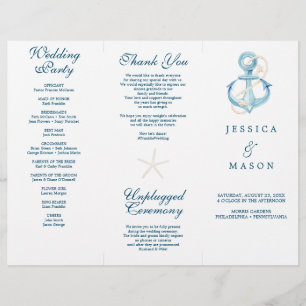 Nautical Navy Tri-Fold Wedding Program