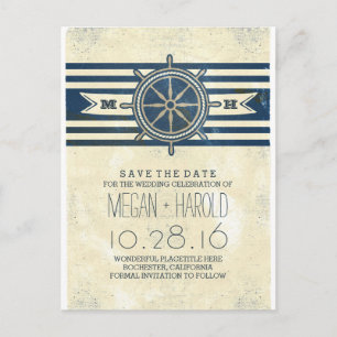 Nautical navy vintage save the date postcards