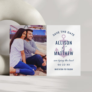 Nautical Navy Violet Purple Anchor Wedding Photo Save The Date