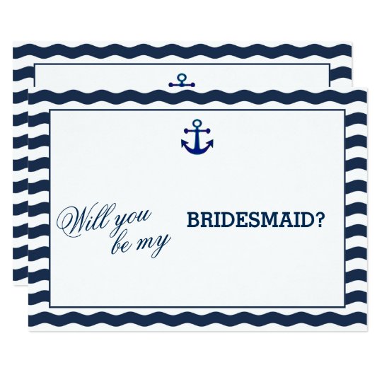 Nautical Navy Waves WILL YOU BE MY BRIDESMAID Card
