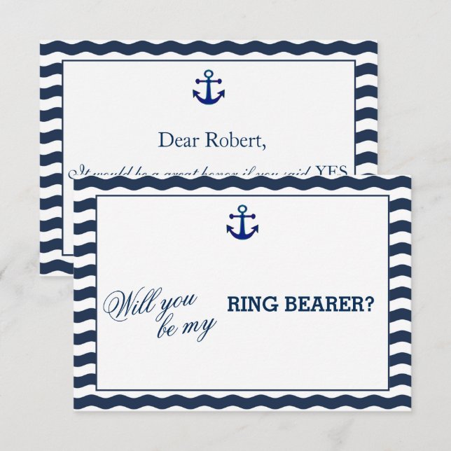Nautical Navy Waves WILL YOU BE MY RING BEARER Invitation (Front/Back)
