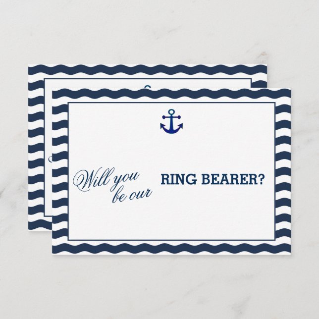 Nautical Navy Waves WILL YOU BE MY RING BEARER Invitation (Front/Back)