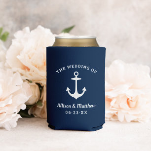 Nautical Navy Wedding Anchor Monogram Can Cooler