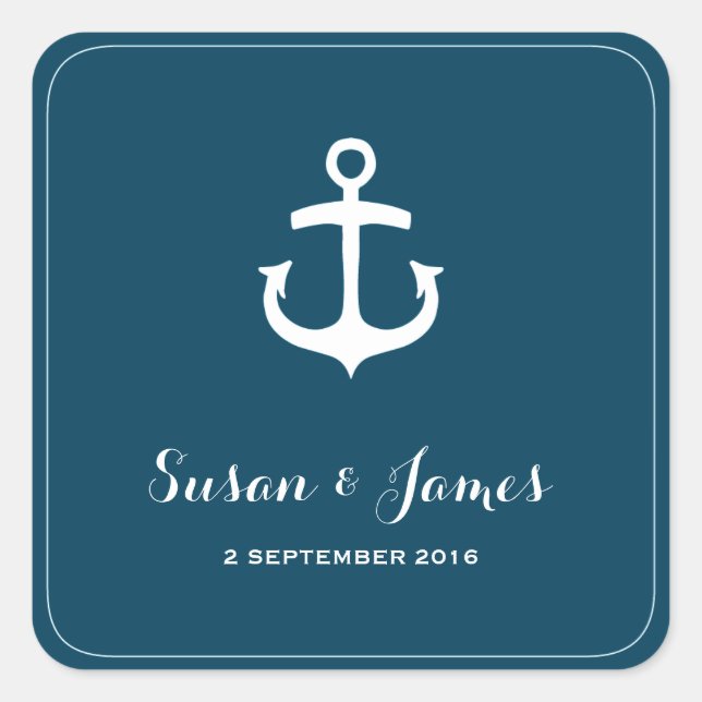 Nautical Navy Wedding Square Favour Sticker (Front)