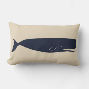 Nautical Navy Whale Silhouette & Beige Lumbar Pillow