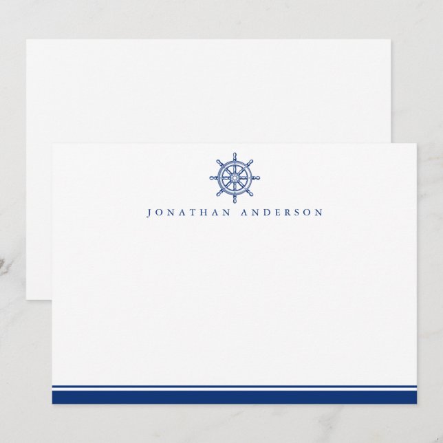 Nautical Navy Wheel  Correspondence  Card (Front/Back)