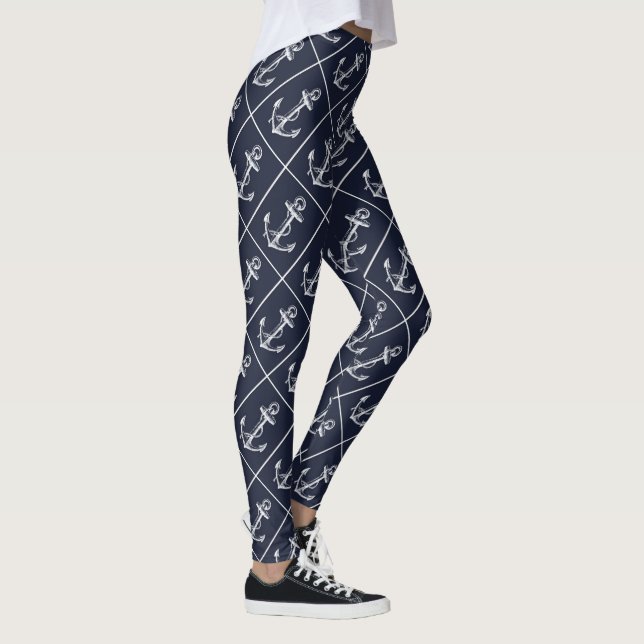 Nautical Navy & White Anchor Leggings (Right)