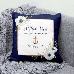 Nautical Navy & White Anemones Ring Bearer Throw Pillow