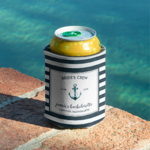 Nautical Navy & White Bachelorette Personalized Can Cooler