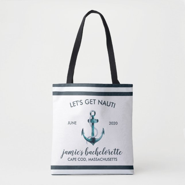 Nautical Navy & White Bachelorette Personalized Tote Bag (Front)