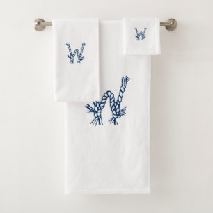 Nautical navy white custom sailing rope monogram bath towel set