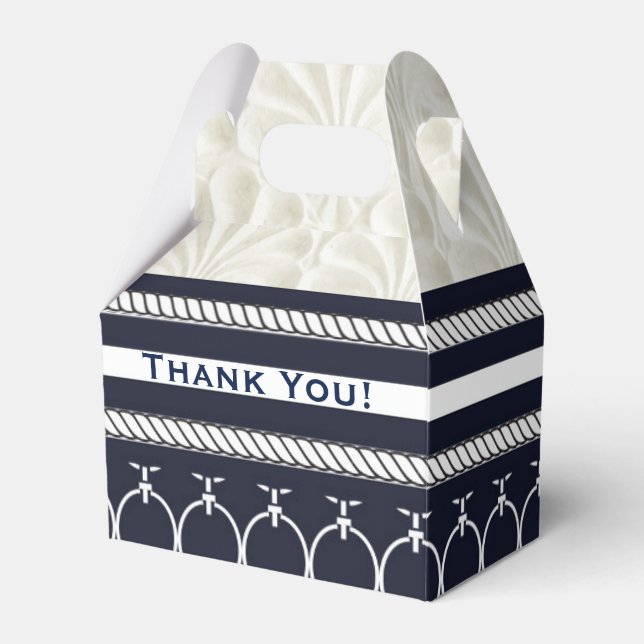Nautical Navy & White Elegant Beach Wedding Favor Box (Front Side)