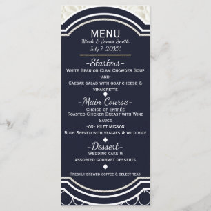 Nautical Navy & White Elegant Beach Wedding Menu