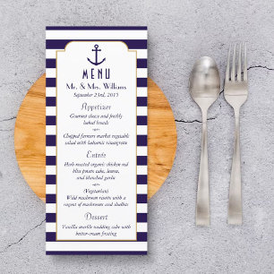 Nautical Navy & White Stripe Anchor Wedding Menu