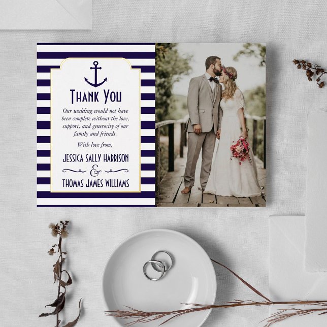 Nautical Navy & White Stripe Anchor Wedding Photo (Creator Uploaded)