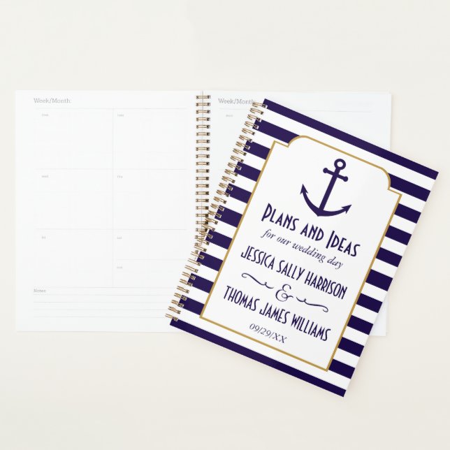 Nautical Navy & White Stripe Anchor Wedding Planner (Display)
