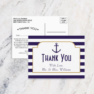 Nautical Navy & White Stripe Anchor Wedding Postcard