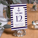 Nautical Navy & White Stripe Anchor Wedding Real<br><div class="desc">Celebrate in style with these elegant and very trendy real foil pressed wedding table number cards. The design is easy to personalize with your own names, date & table number and your guests will be thrilled when they see these fabulous table number cards. *** HOW TO ORDER *** Please customize...</div>