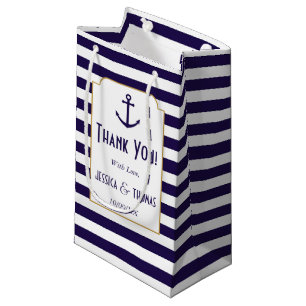 Nautical Navy & White Stripe Anchor Wedding Small Gift Bag