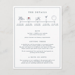 Nautical Navy & White Wedding Itinerary Card