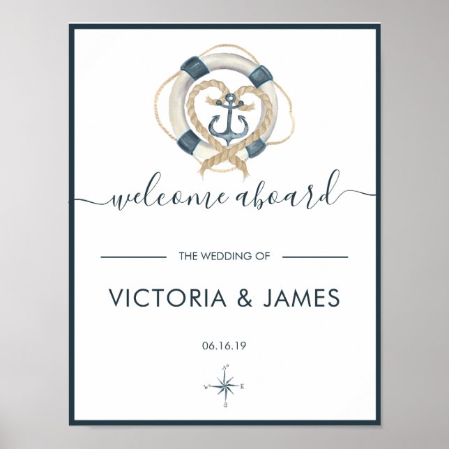 Nautical Navy & White Wedding Welcome Poster (Front)