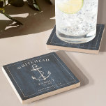 Nautical Navy Wood Anchor Family Monogram Stone Coaster<br><div class="desc">Elevate your dining experience with our Stone Coaster with Rustic Wood Design adorned with a Nautical Anchor and Monogram. It's time to anchor your beverages in style.</div>
