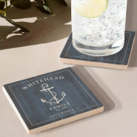 Nautical Navy Wood Anchor Family Monogram